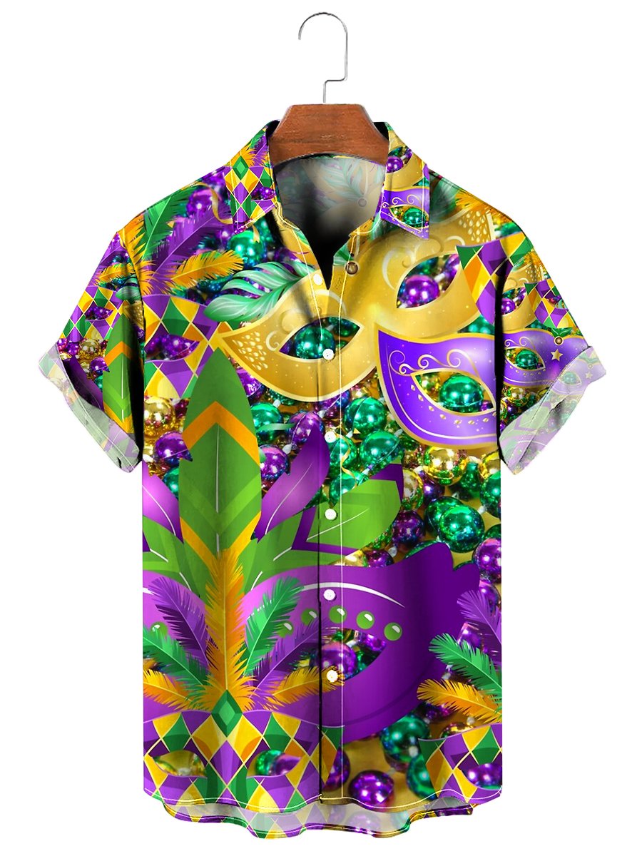 Holiday Mardi Gras Mask Hawaiian Shirt Casual Aloha Shirt