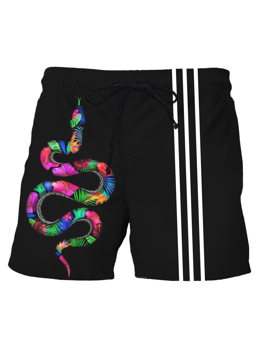 Men's Casual Shorts Colorful Snake Stripes Print Beach Shorts