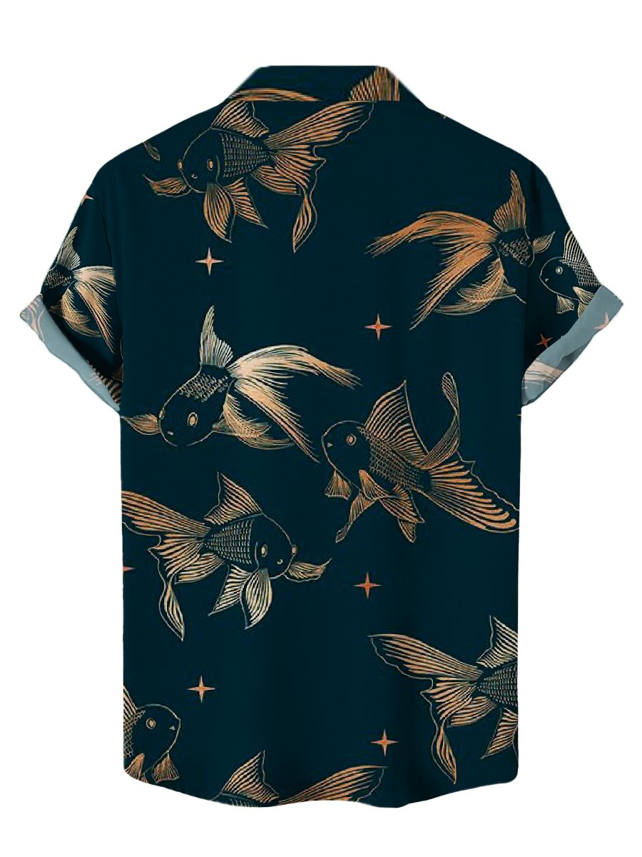 Men's Hawaiian Shirts Fish Print Short Sleeve Shirt