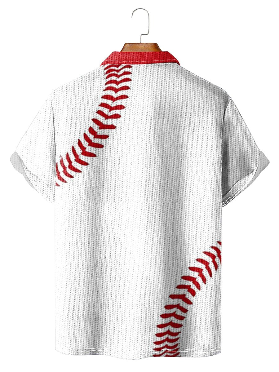 Casual Baseball Print Lapel Short Sleeve Polo Shirt