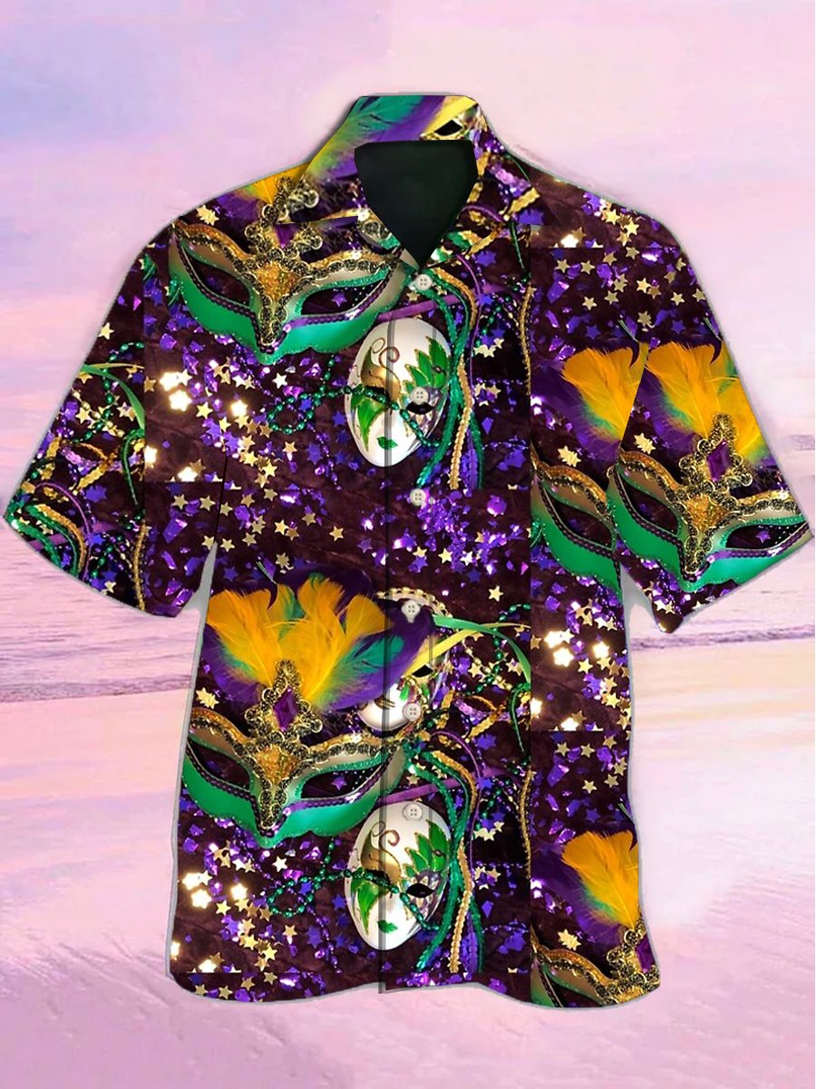 Holiday Mardi Gras Hawaiian Shirt Casual Aloha Shirt