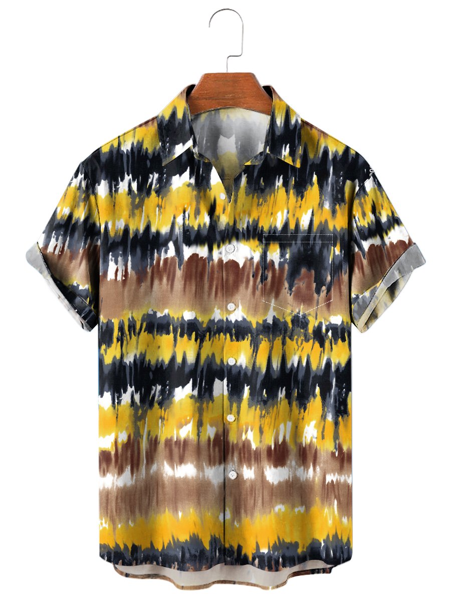 Hawaiian Shirts Tie-dye Stripes Print Oversized Aloha Shirt
