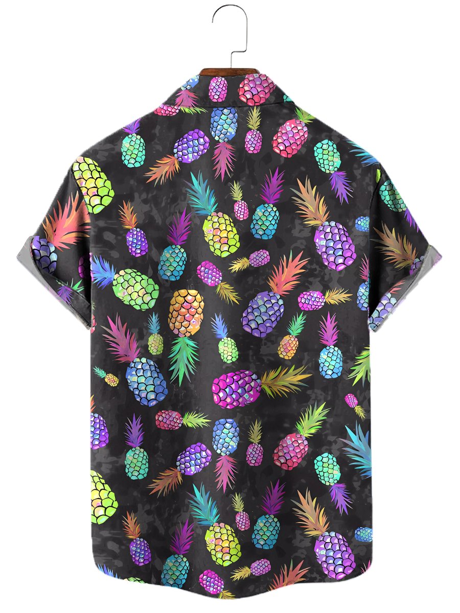 Men's Hawaiian Shirts Tropical Pineapple Print Pocket Short Sleeve Shirt