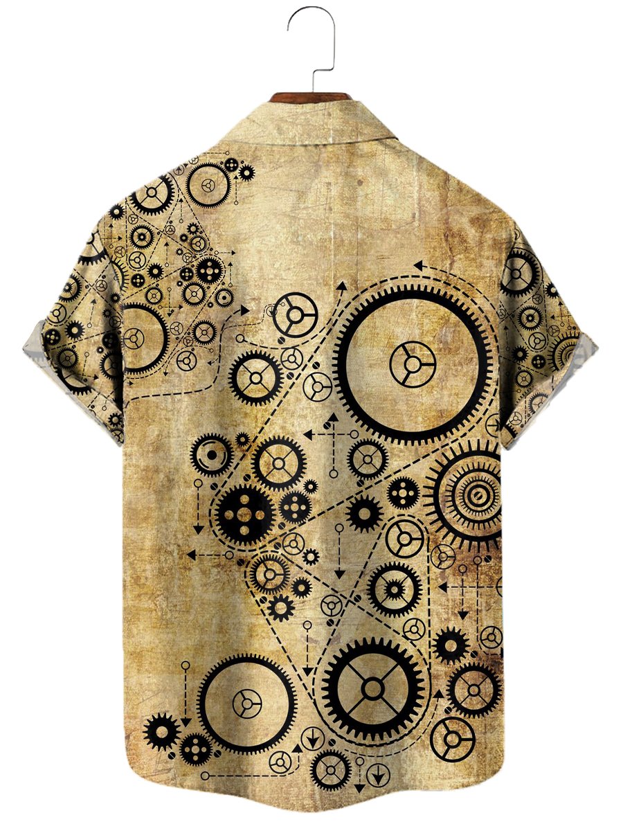 Vintage Hawaiian Shirts Steampunk Easy Care Chest Pocket Aloha Shirts