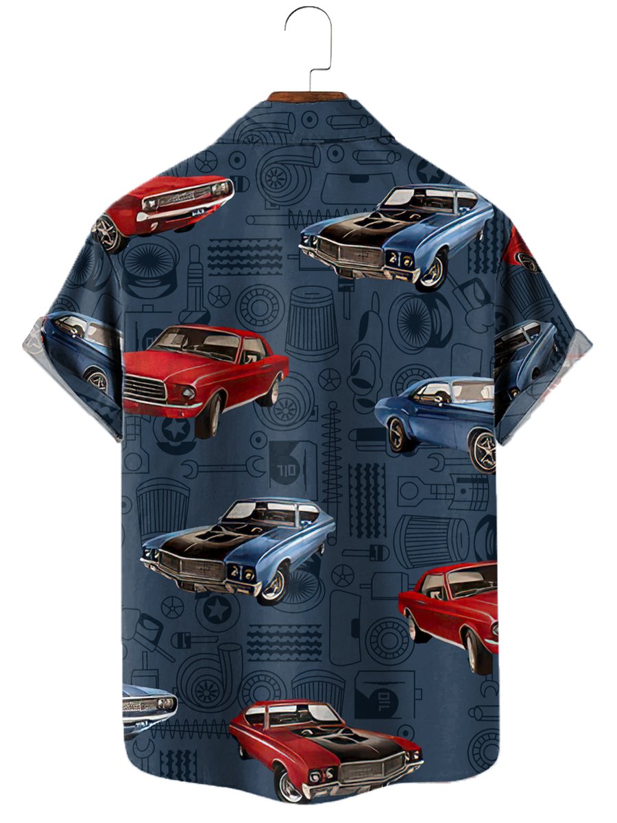 Outdoor Street Short Sleeves Classic Car Print Hawaiian Shirts