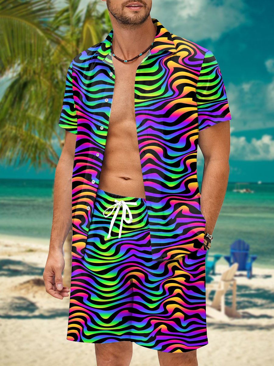 Men's Sets Abstract Multicolor Stripes Print Two Piece Sets