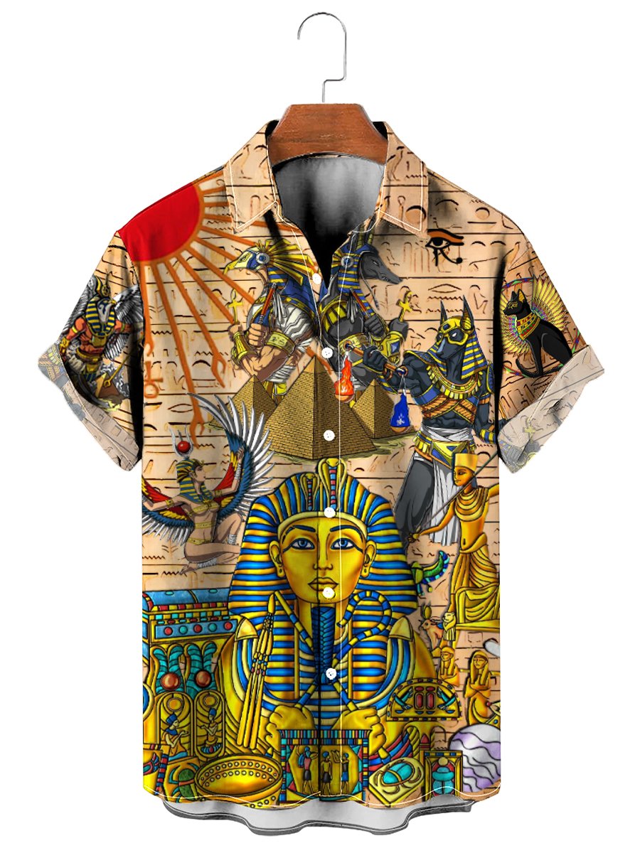 Egypt Pyramid Chest Pocket Short Sleeve Hawaiian Shirt