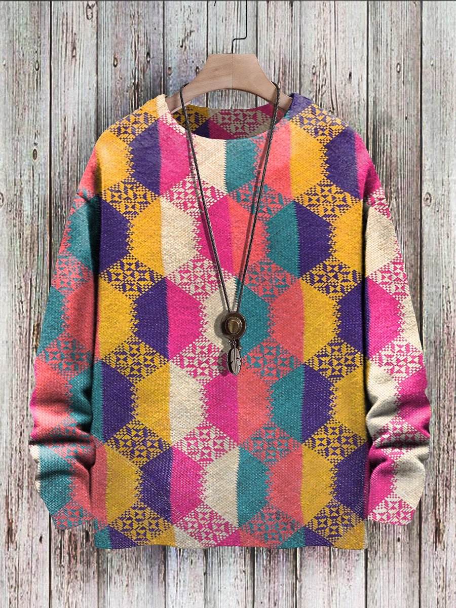 Men's Sweater Irregular Pattern Gradient Print Casual Knit Sweatshirt Sweater