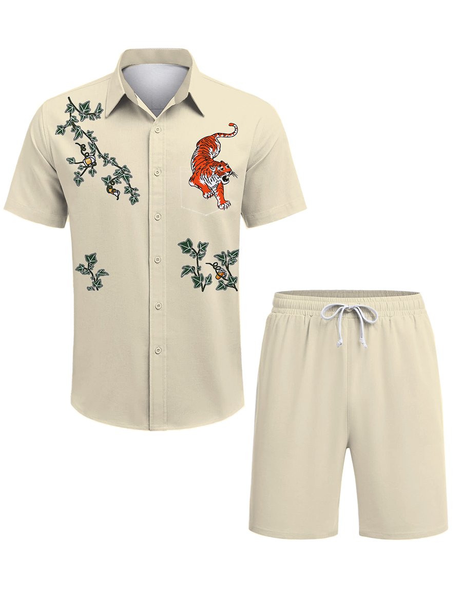 Holiday Men's Tropical Plants And Tiger Two Piece Sets