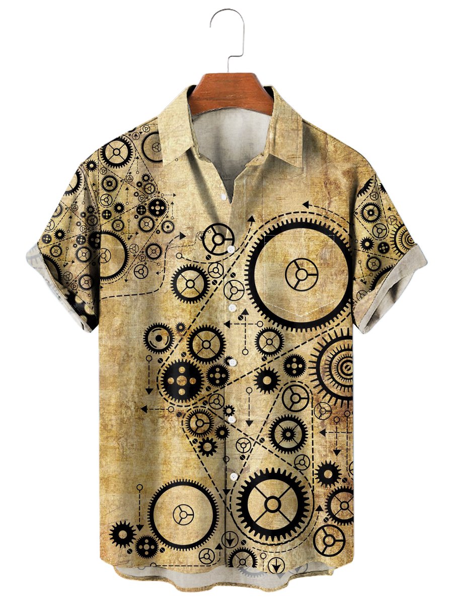 Vintage Hawaiian Shirts Steampunk Easy Care Chest Pocket Aloha Shirts