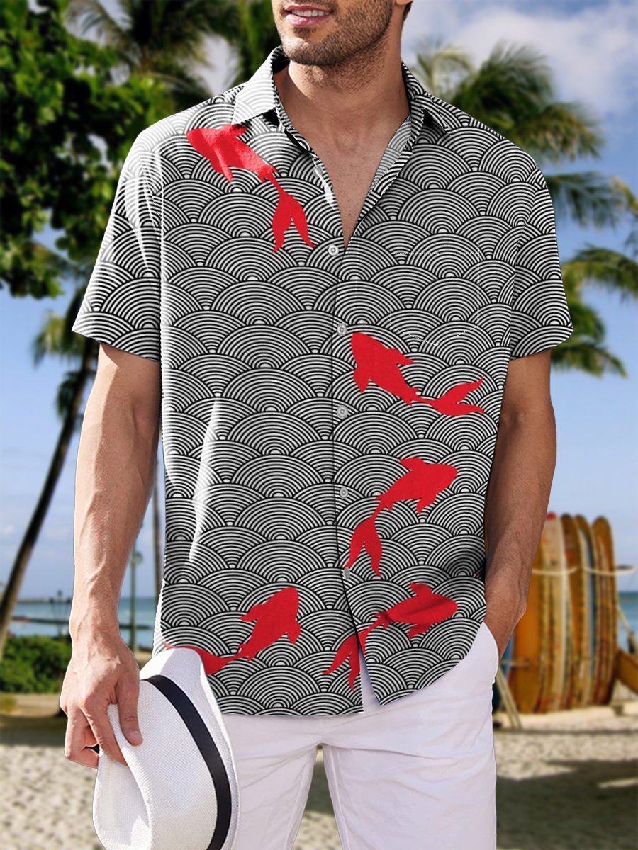 Men's Hawaiian Shirts Japanese Style Koi Print Aloha Shirts