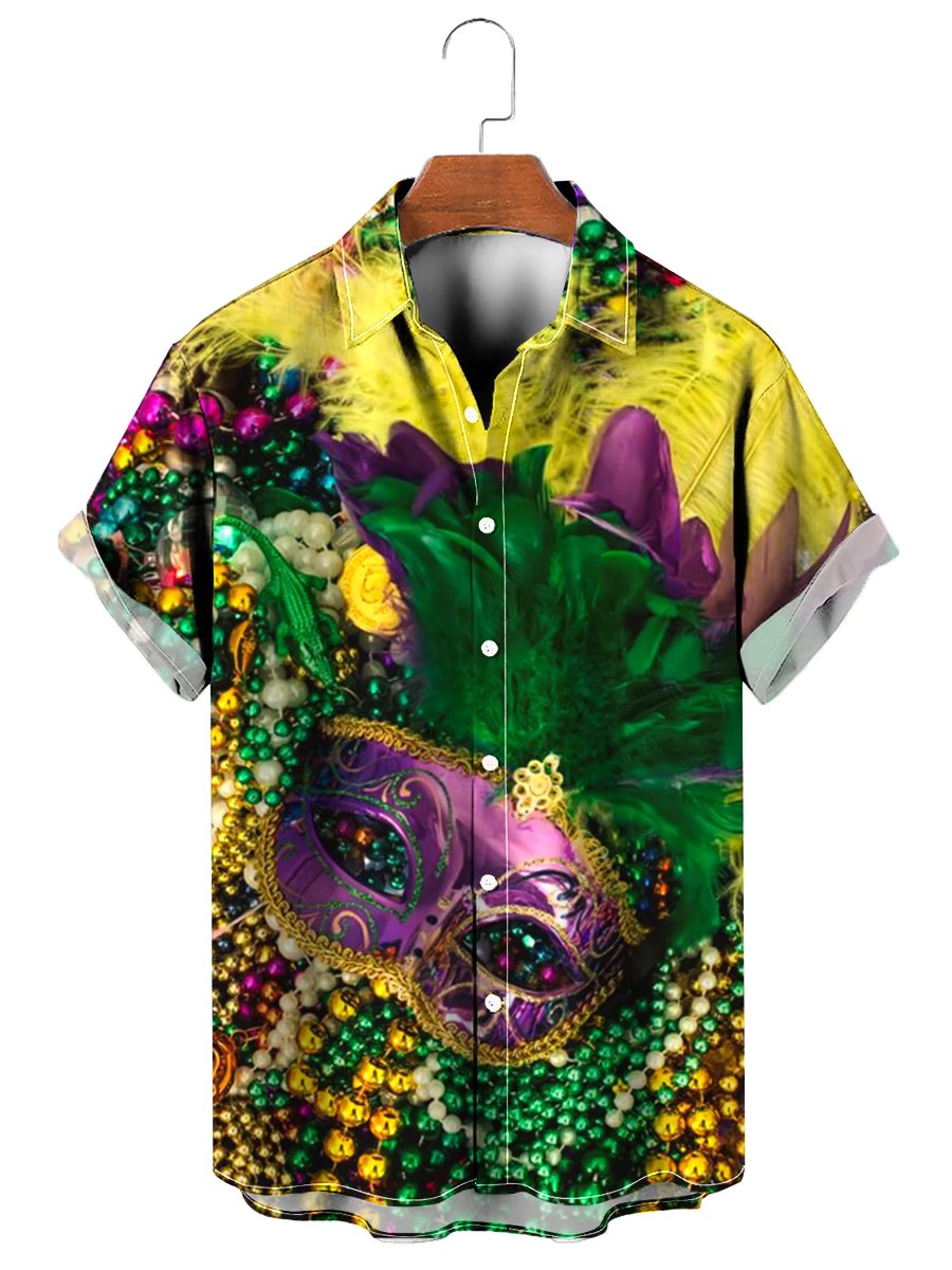 Holiday Mardi Gras Mask Hawaiian Shirt Casual Aloha Shirt