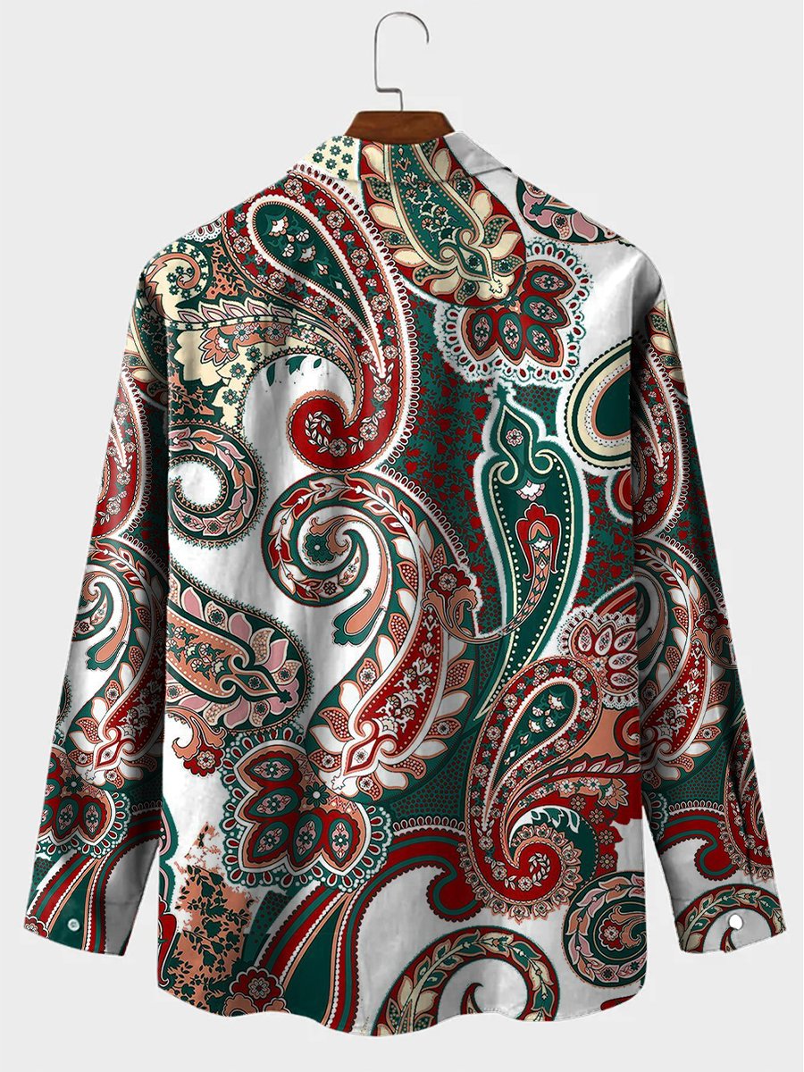 Men's Paisley Pattern Print Casual Long Sleeve Shirt