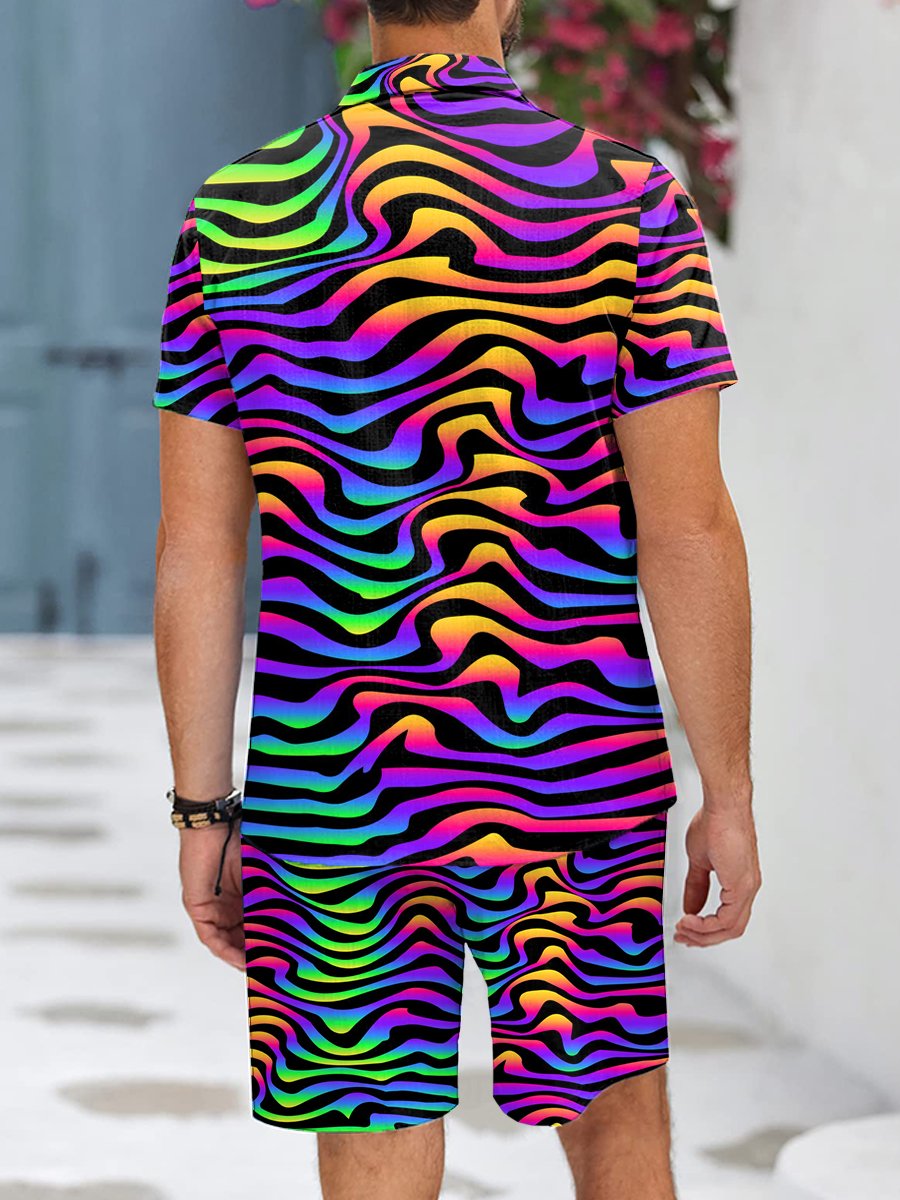 Men's Sets Abstract Multicolor Stripes Print Two Piece Sets
