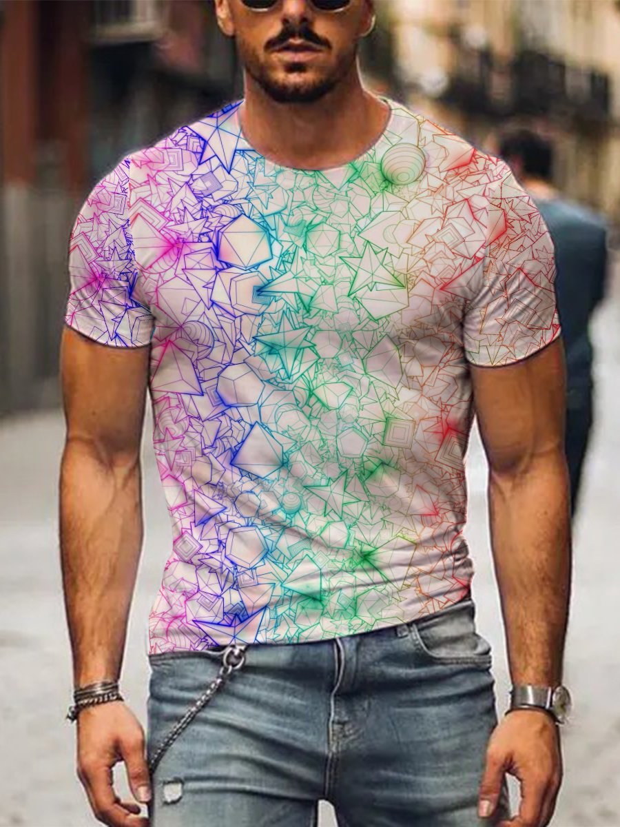 Men's Casual T-shirt Colorful Geometric Art Print T-Shirt