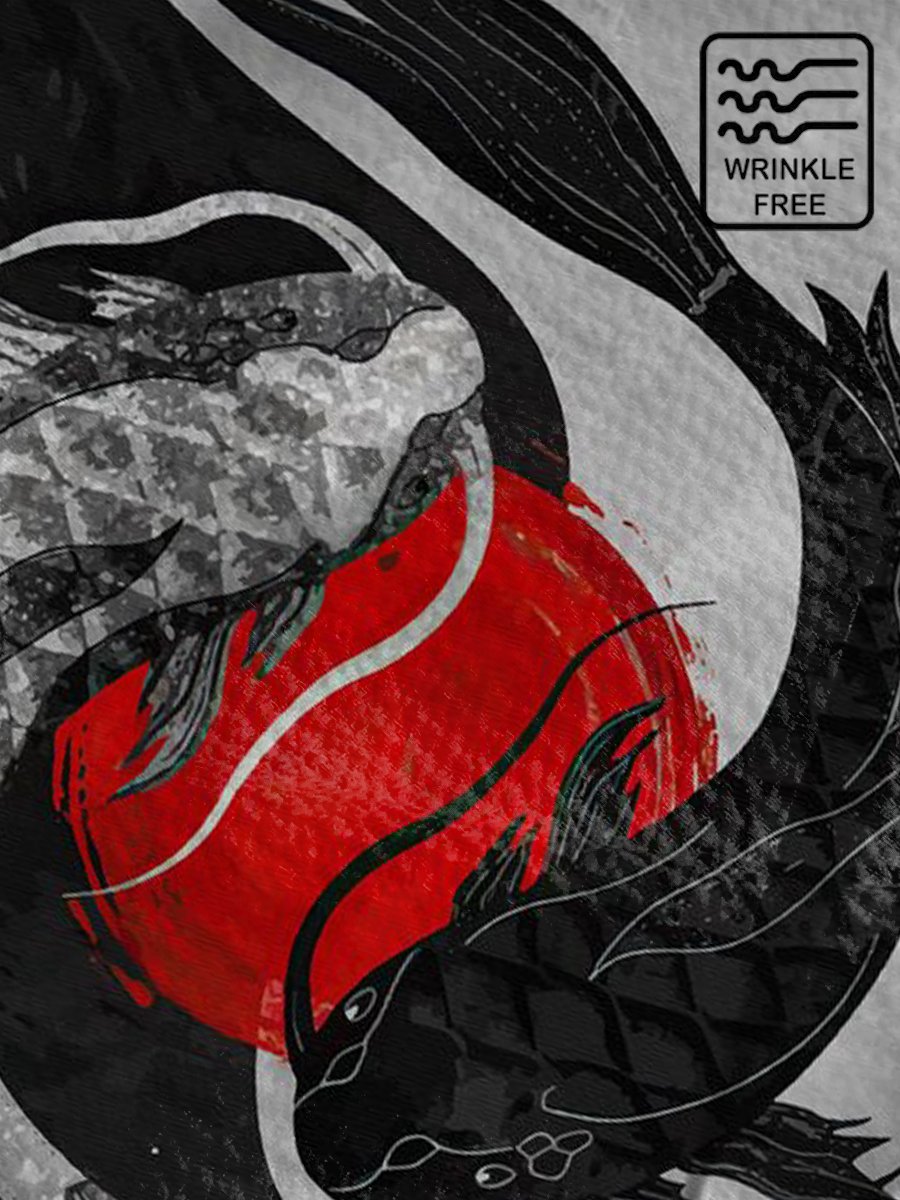 Vintage Hawaiian Shirts Yin And Yang Koi Carp Print Chest Pocket Easy Care Aloha Shirts