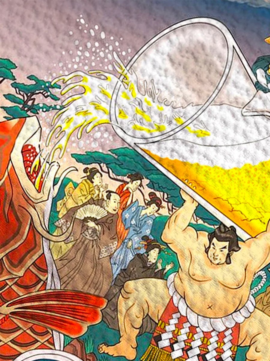 Japanese Beer Print Breast Pocket Hawaiian Shirt Plus Size Vacation Wrinkle Free Shirt