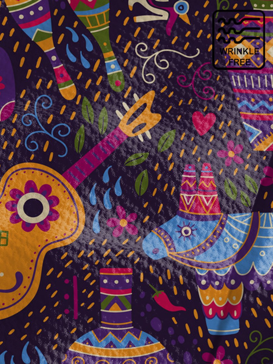 Vintage Guitar Cinco De Mayo Chest Pocket Short Sleeve Hawaiian Shirt