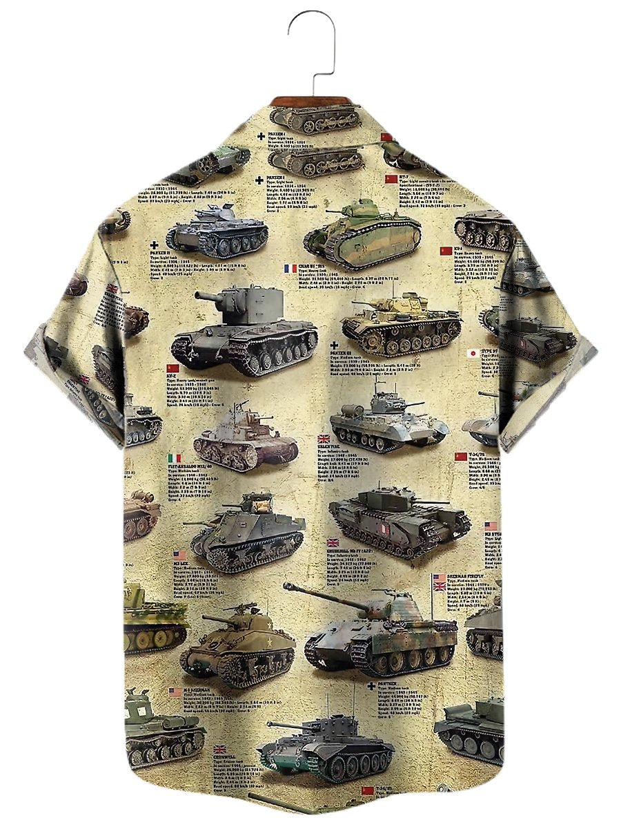Men's Hawaiian Shirts World War II Tanks Print Aloha Shirts