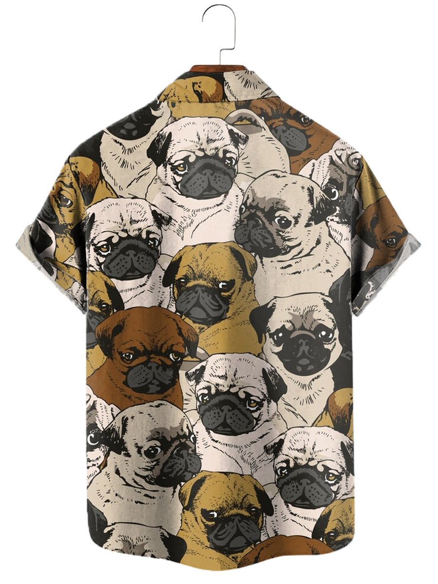 Men's Hawaiian Shirts Social Pugs Chest Pocket Short Sleeve Shirt