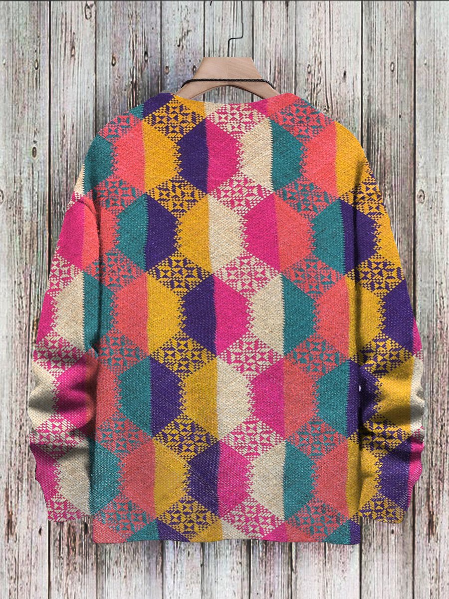 Men's Sweater Irregular Pattern Gradient Print Casual Knit Sweatshirt Sweater