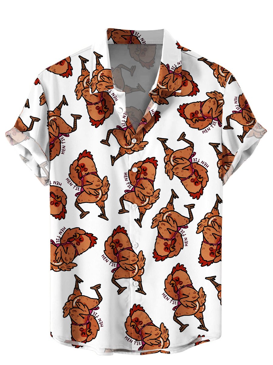 Men's Hawaiian Shirts Funny Cocks Print Short Sleeve Shirt