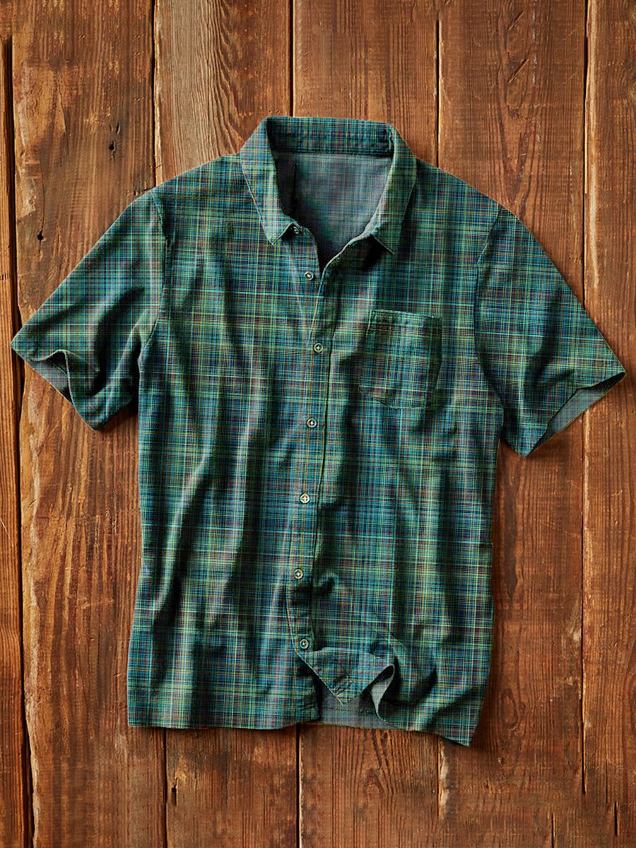 Men's Cotton-Linen Shirt Retro Plaid Print Breathable Plus Size Shirts