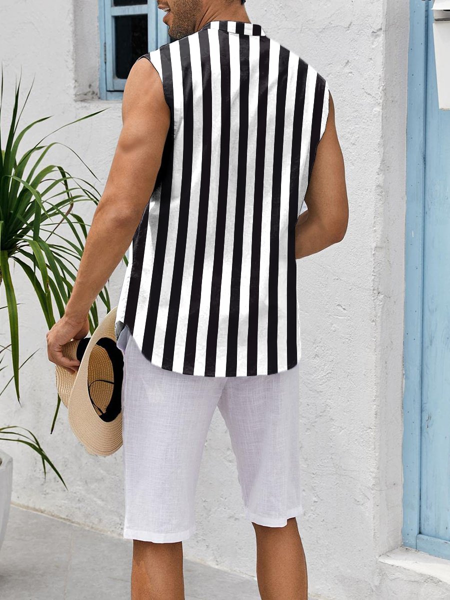 Men's Shirts Daily Stripes Easy Care Sleeveless Shirts