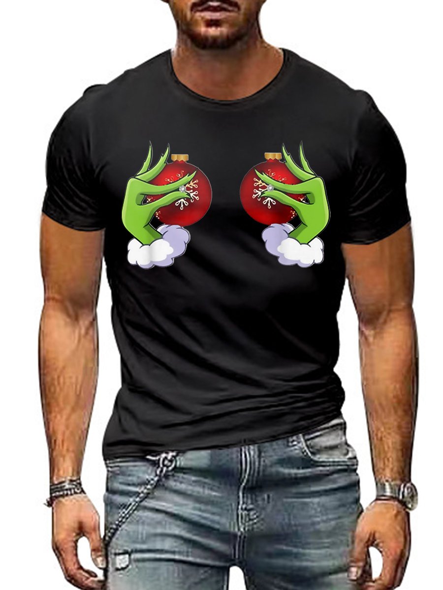 Men's Casual T-shirt Fun Christmas Boobs Print Short Sleeve T-Shirt