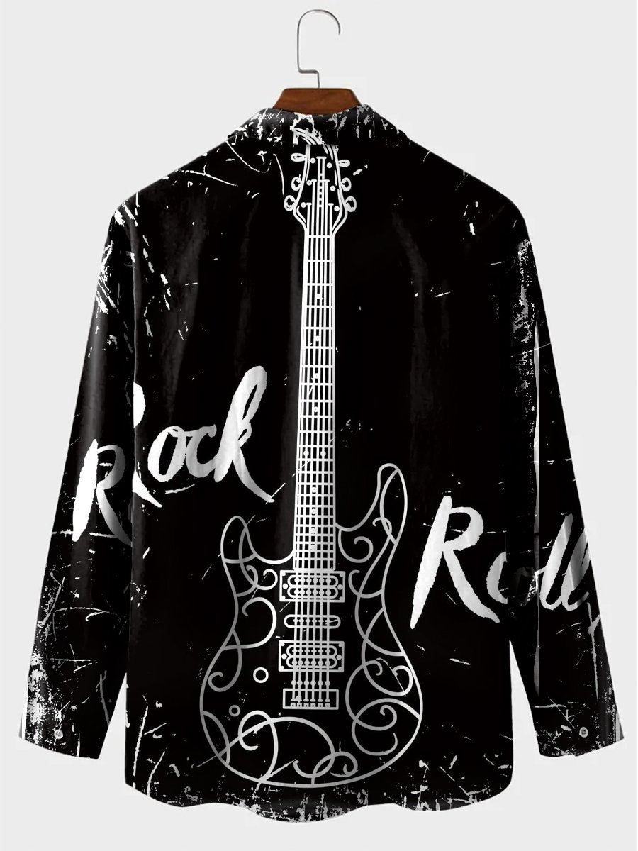 Men's Casual Shirt Vintage Rock Music Long Sleeve Print Shirt