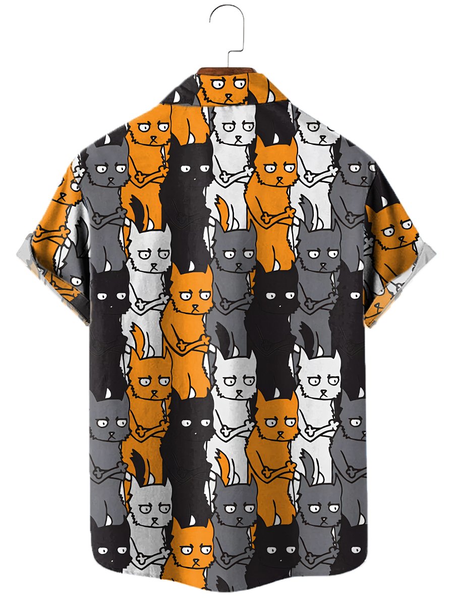 Men's Hawaiian Shirts Social Cats Chest Pocket Short Sleeve Shirt