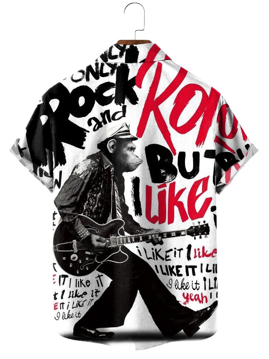 Men's Hawaiian Shirts Fun Love Rock Roll Print Aloha Shirts
