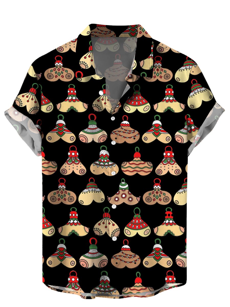 Men's Hawaiian Shirt Fun And Sexy Boobs Print Ugly Christmas Short Sleeve Shirt