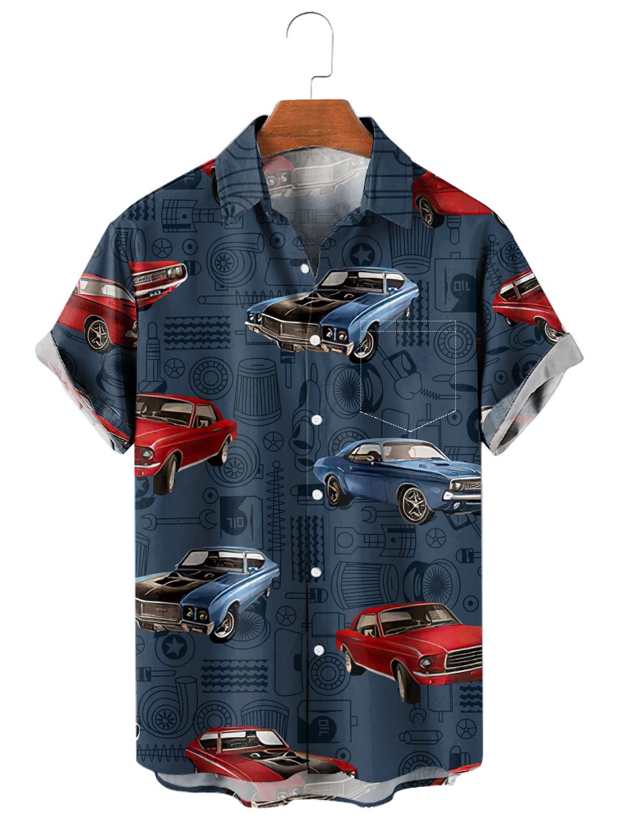 Outdoor Street Short Sleeves Classic Car Print Hawaiian Shirts