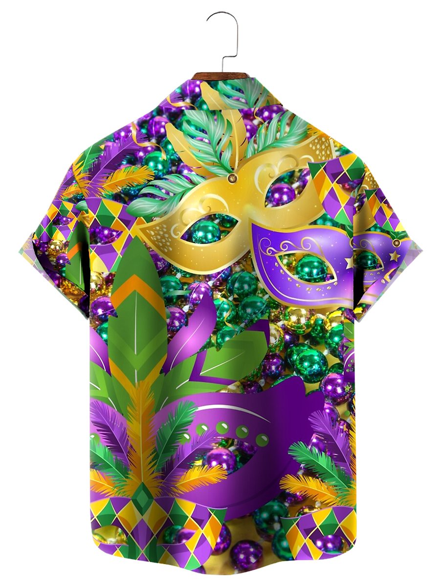 Holiday Mardi Gras Mask Hawaiian Shirt Casual Aloha Shirt