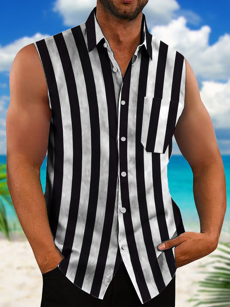 Men's Shirts Daily Stripes Easy Care Sleeveless Shirts