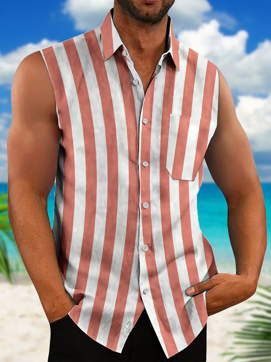Men's Shirts Daily Stripes Easy Care Sleeveless Shirts