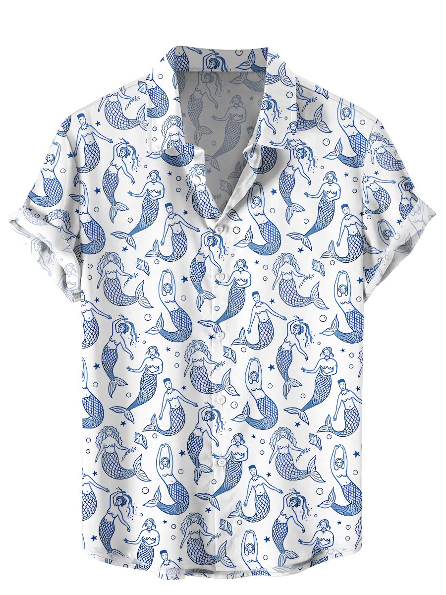 Men's Hawaiian Shirts Holiday Mermaid Print Aloha Shirts