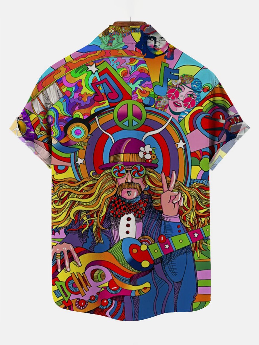 Hippie Musician 60's Style Short Sleeve Button Down Shirt