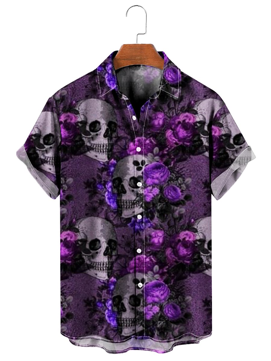 Spoonflower Skull Print Hawaiian Shirt