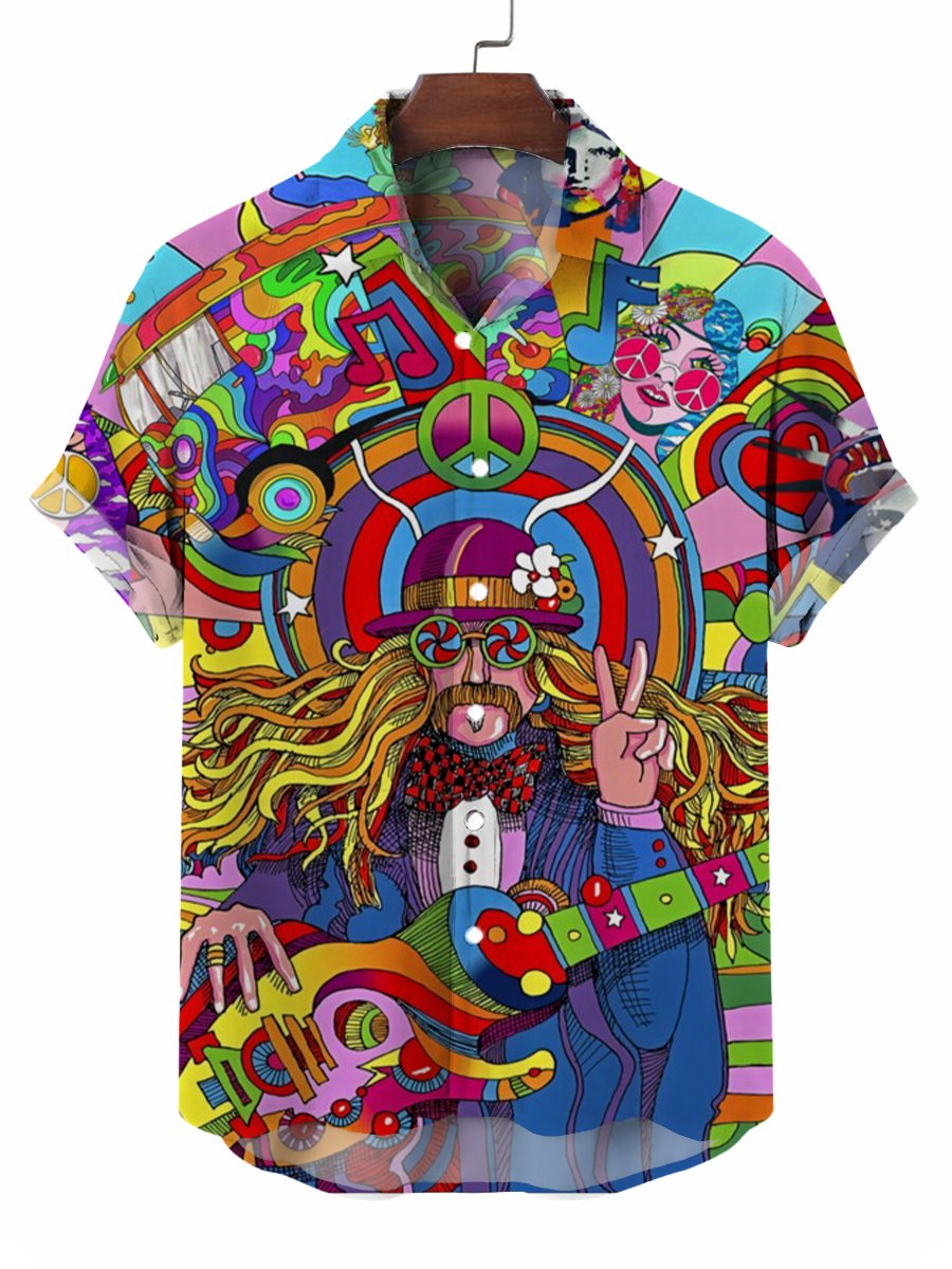 Hippie Musician 60's Style Short Sleeve Button Down Shirt