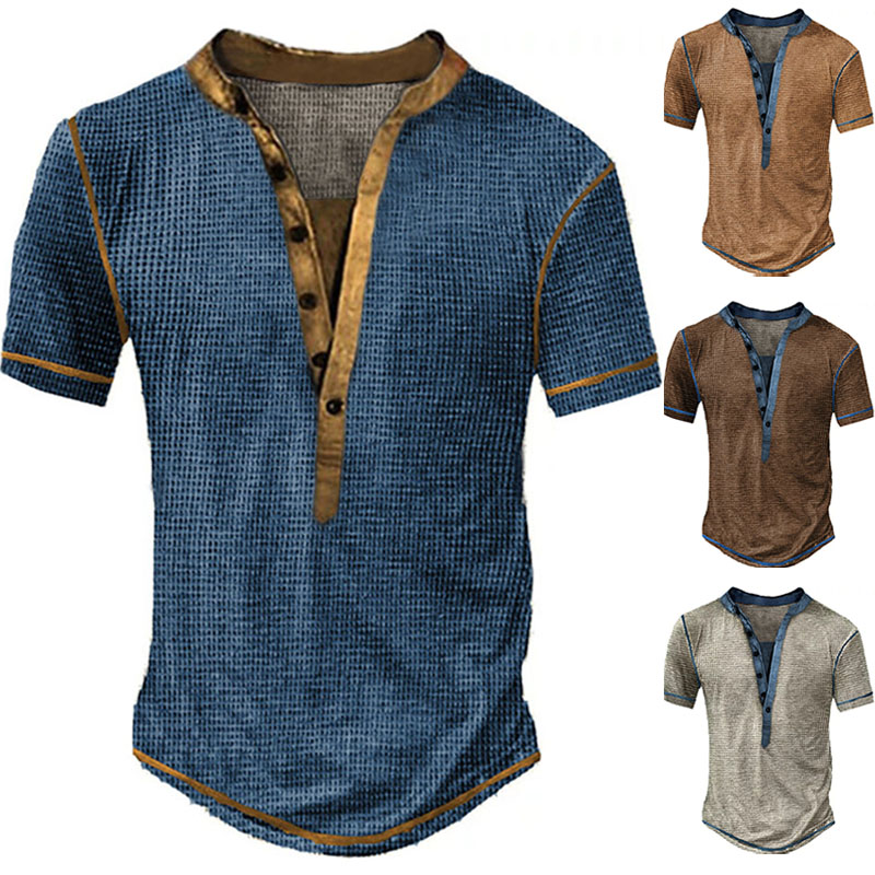 Men's Waffle Cozy Breathable Lightweight Short Sleeve Henley shirts
