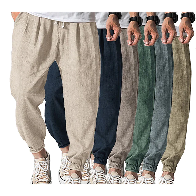 Men's Casual Fashion Jogger Trousers Drawstring Elastic Waist Pants Daily Beach Micro-elastic Solid Colored Comfort Breathable Mid Waist turmeric Green Blue Yellow Army Green L XL XXL 3XL 4XL