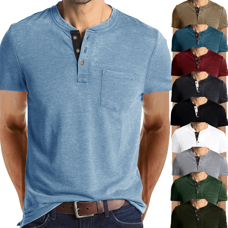 2022 Men's  Short Sleeved Henley T-Shirt