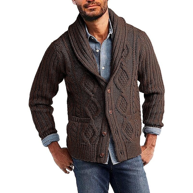 Men solid color long-sleeved knitted jacket sweater men
