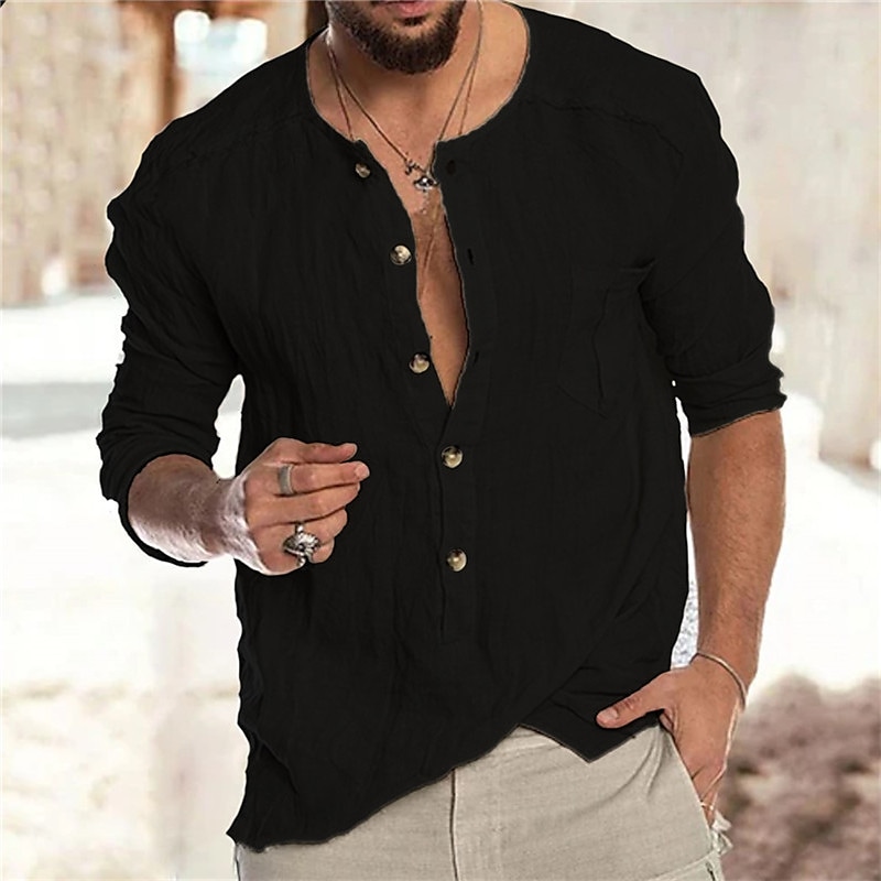 Men's Shirt Solid Color Collar Street Casual Button-Down Long Sleeve Tops Designer Casual Fashion Big and Tall Green White Black / Summer / Spring / Summer