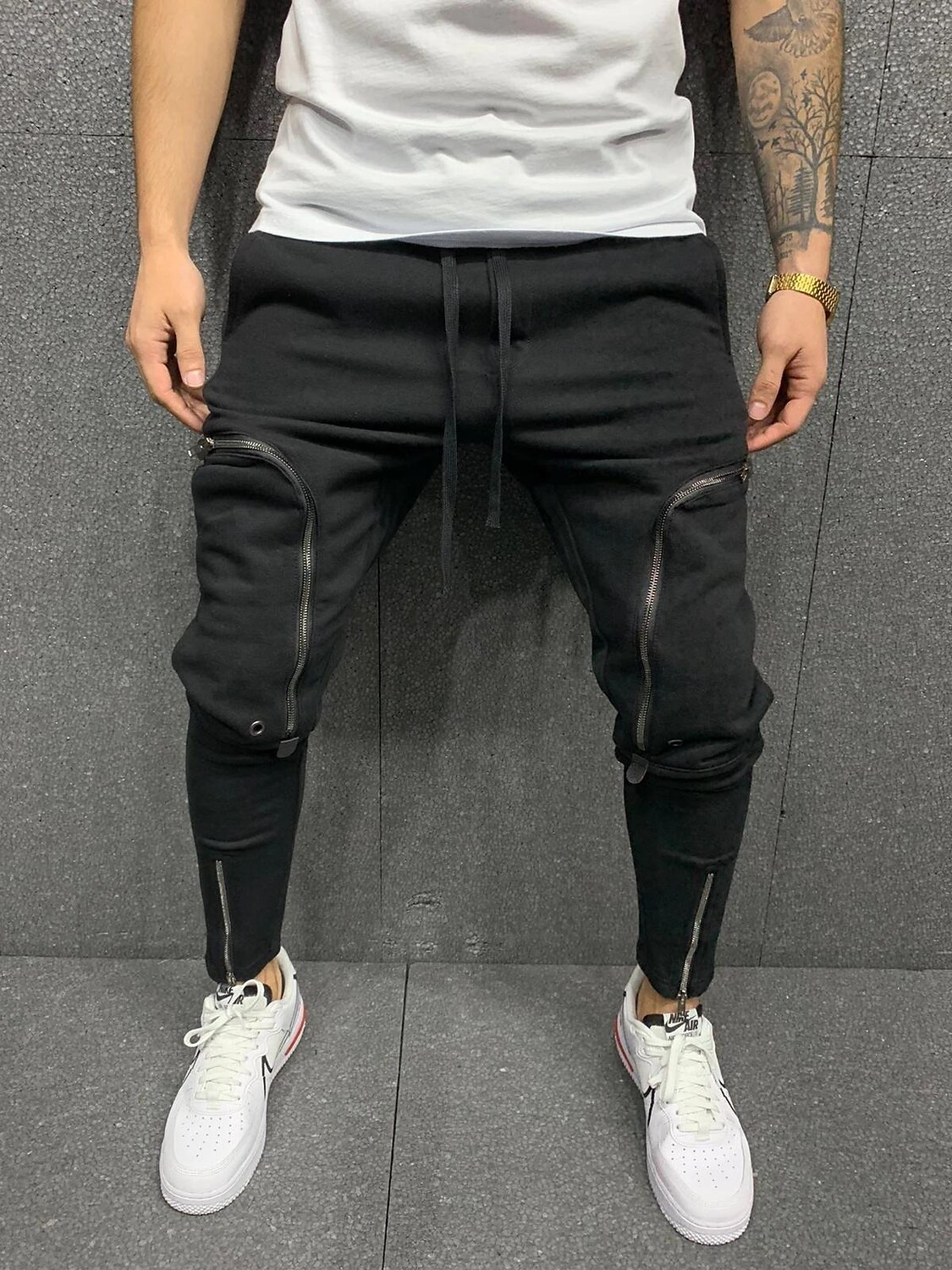 Men's Drawstring Zip Patch Pocket Track Pants