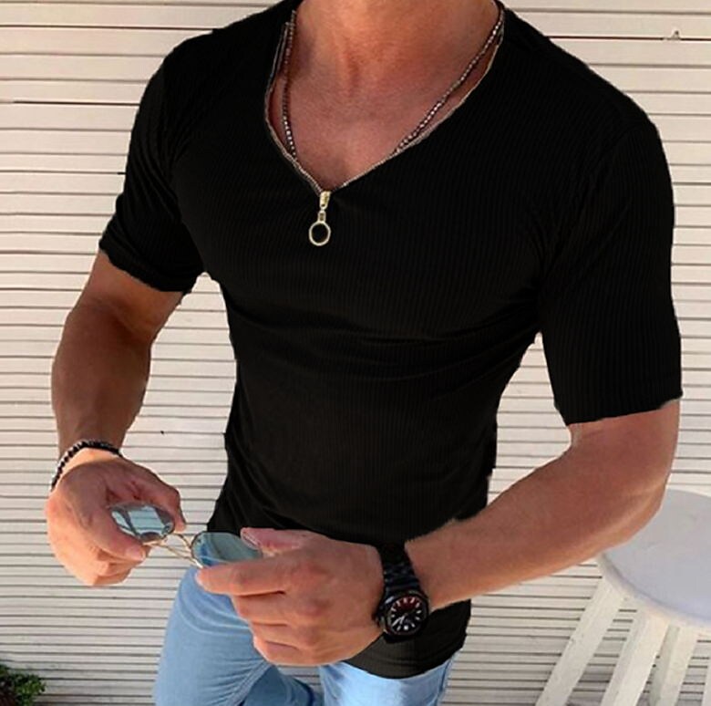 Men's T shirt Tee Solid Color V Neck Casual Work Tops Cool Muscle Green Black Light gray