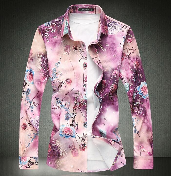 Men's shirt floral print long sleeves