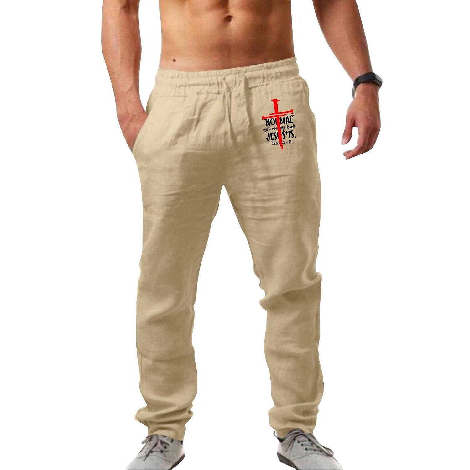 Men's hip-hop breathable cotton linen loose casual sports trousers